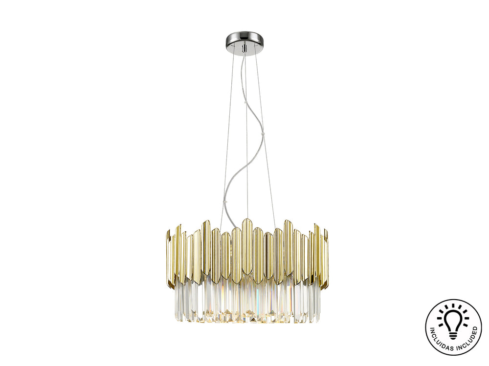 Lámpara de Techo Tiara 6 Luces G9 Cristal Facetado Cromo y Oro Schuller