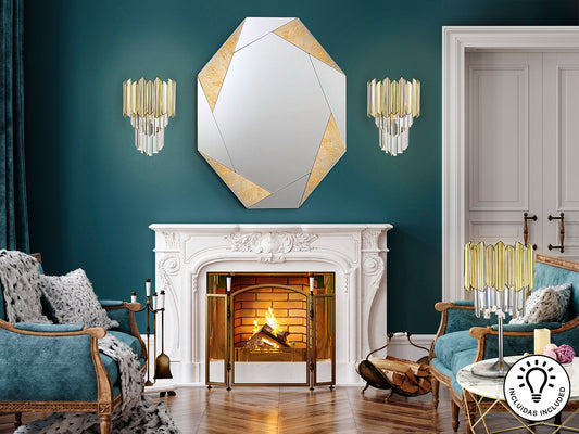 Aplique de Pared Tiara 39 cm Cristal Facetado Cromo y Oro Schuller en ambiente decorado | Schuller