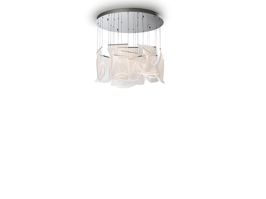 Lampara Lámpara de Techo Colgante Velos de Schuller (Velos) con 13 tulipas de metacrilato y base cromada - Ref 609647ND Recogida como plafón. 