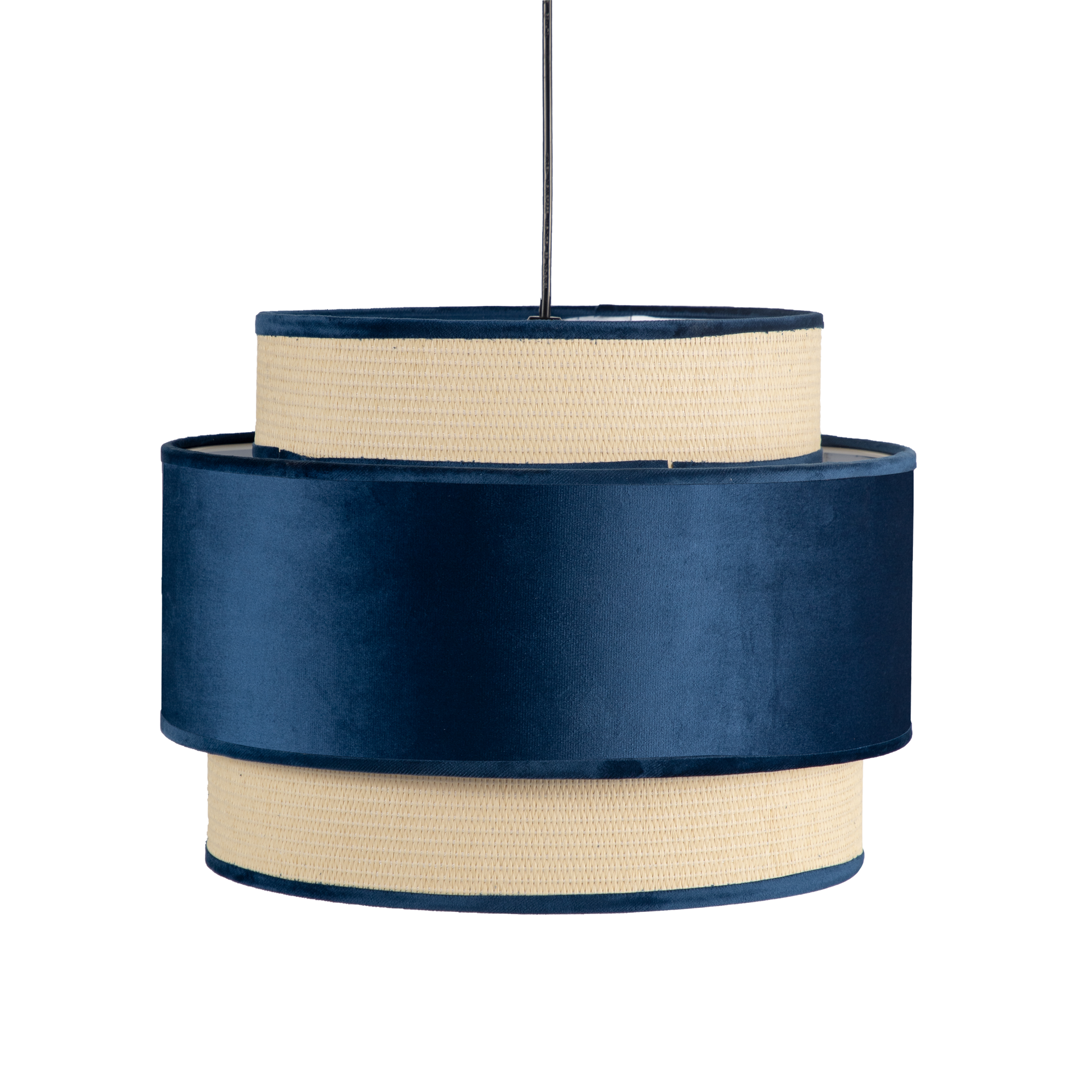 Colgante Adriano fabricado en textil color azul, lámpara colgante con estilo moderno y elegante