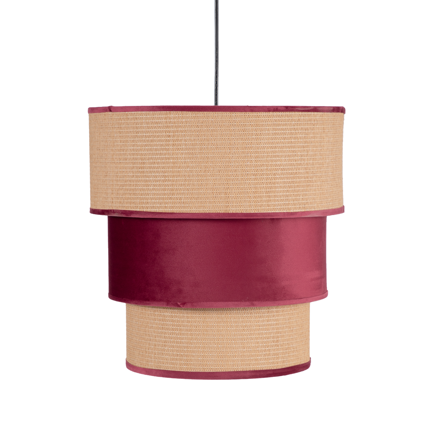 Colgante Lúcio fabricado en Textil color Rojo Vino, con detalles en arpillera