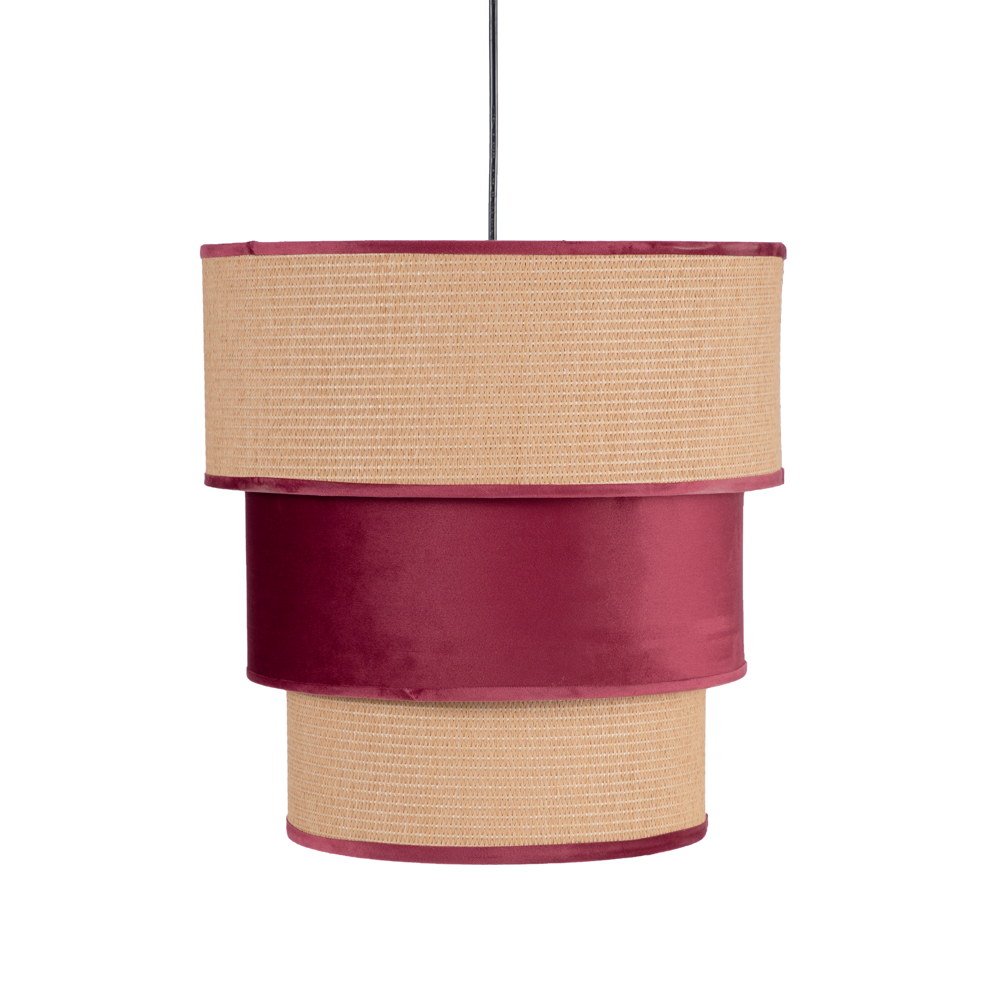 Colgante Lúcio fabricado en Textil color Rojo Vino, con detalles en arpillera