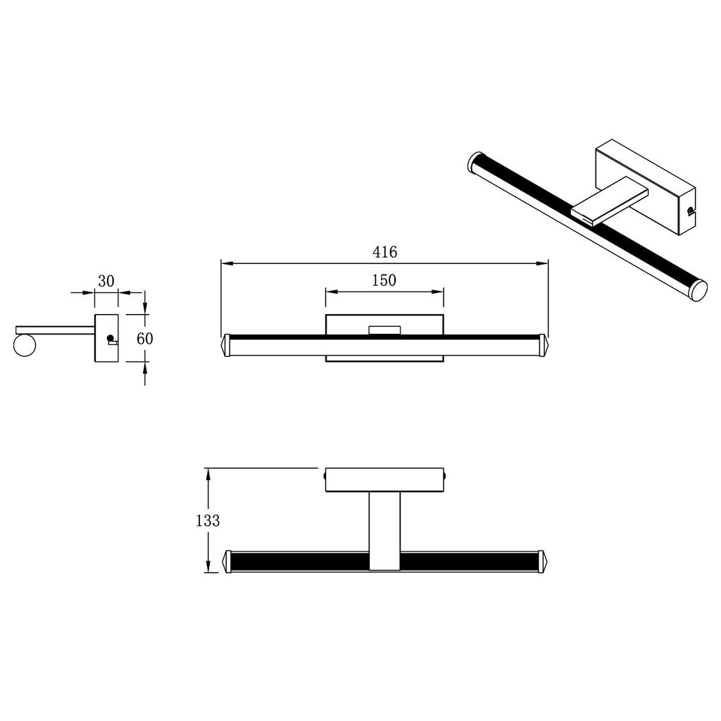 Esquema con dimensiones del aplique LED Egon cromo ALEMAR
