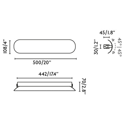 Plano con medidas de Aplique LED NOVO 500 beige 11W luz indirecta FARO · Ref. 62724