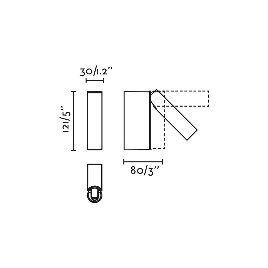 Plano con medidas de Aplique Lector CRONOS Negro Mate LED FARO · Ref. 62751