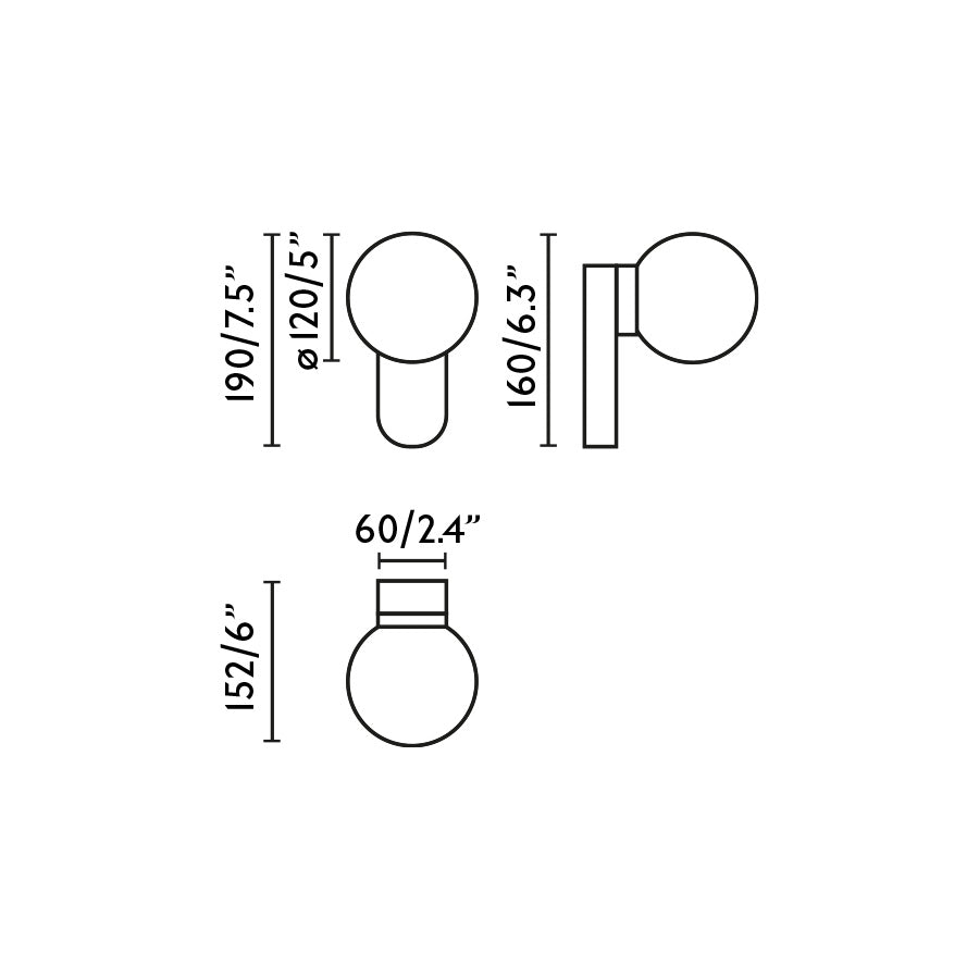 Plano con medidas de Aplique de Pared LED MABE 6W Negro Mate IP44 para Baño FARO