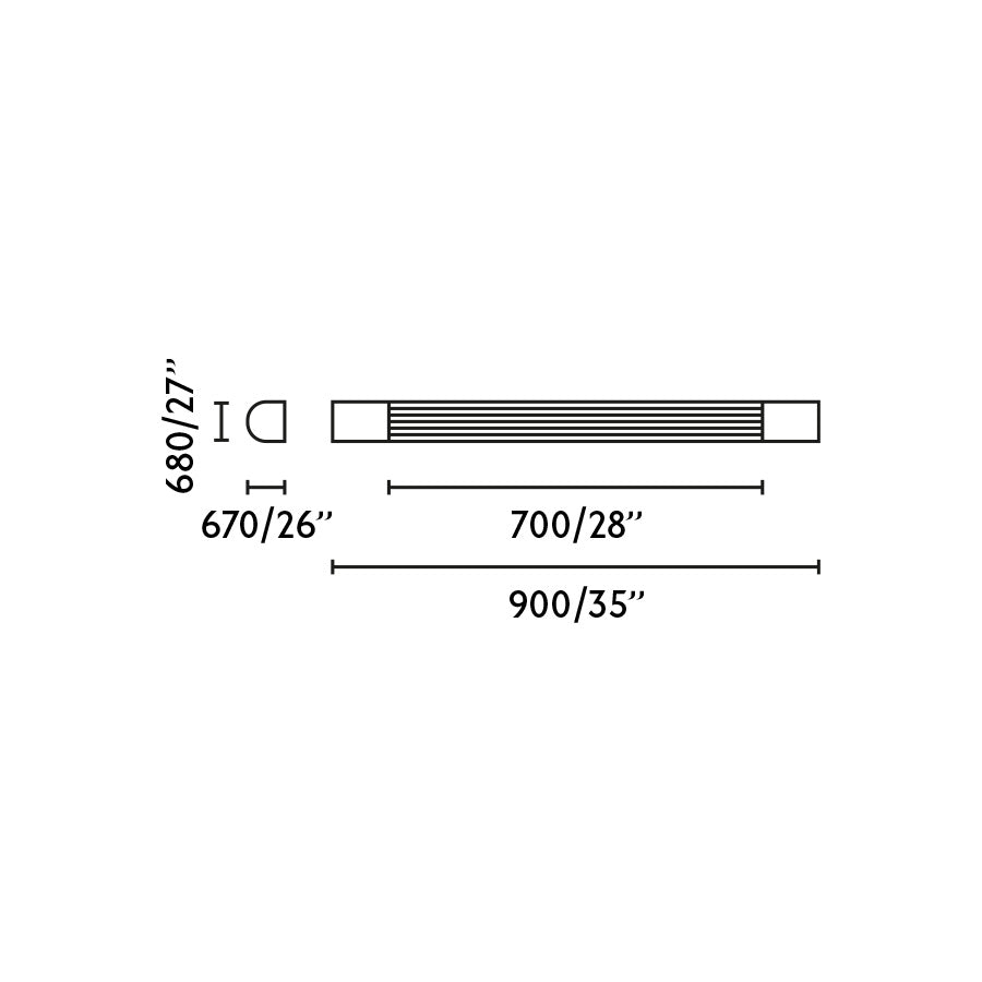 Plano con medidas de Aplique de Baño LED KIVA 900 90 cm Cromo FARO · Ref. 62834