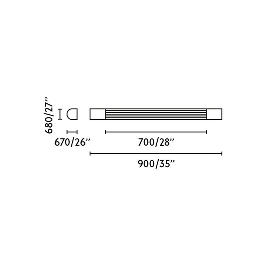 Plano con medidas de Aplique de Baño LED KIVA 900 90 cm Cromo FARO