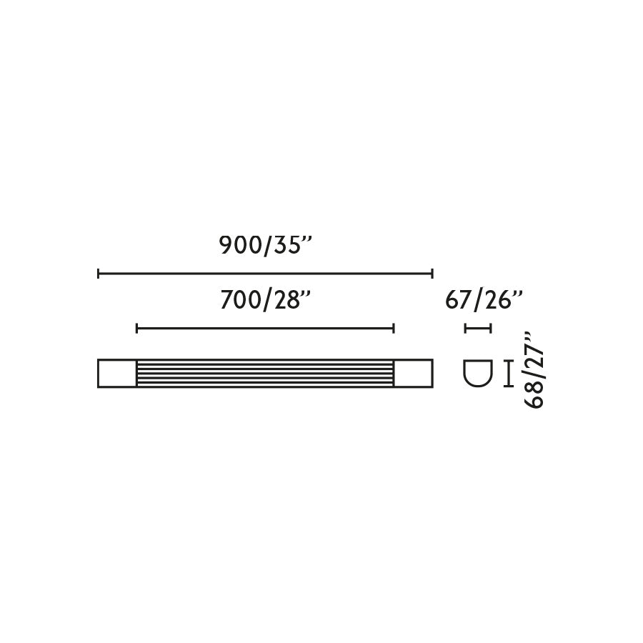 Plano con medidas de Aplique de Baño LED KIVA 900 90 cm FARO - Negro, 2700K · Ref. 62835