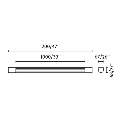 Plano con medidas de Aplique de Pared LED KIVA 1200 Negro Mate 18W 2700K FARO