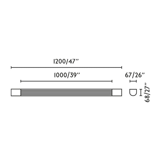 Plano con medidas de Aplique de Pared LED KIVA 1200 Negro Mate 18W 2700K FARO