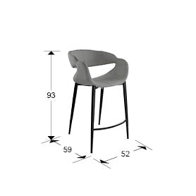 Medidas de Taburete Alto de diseño Giro II de Schuller (Giro II) tapizado en Gris Claro con patas negras - Ref 629362.

