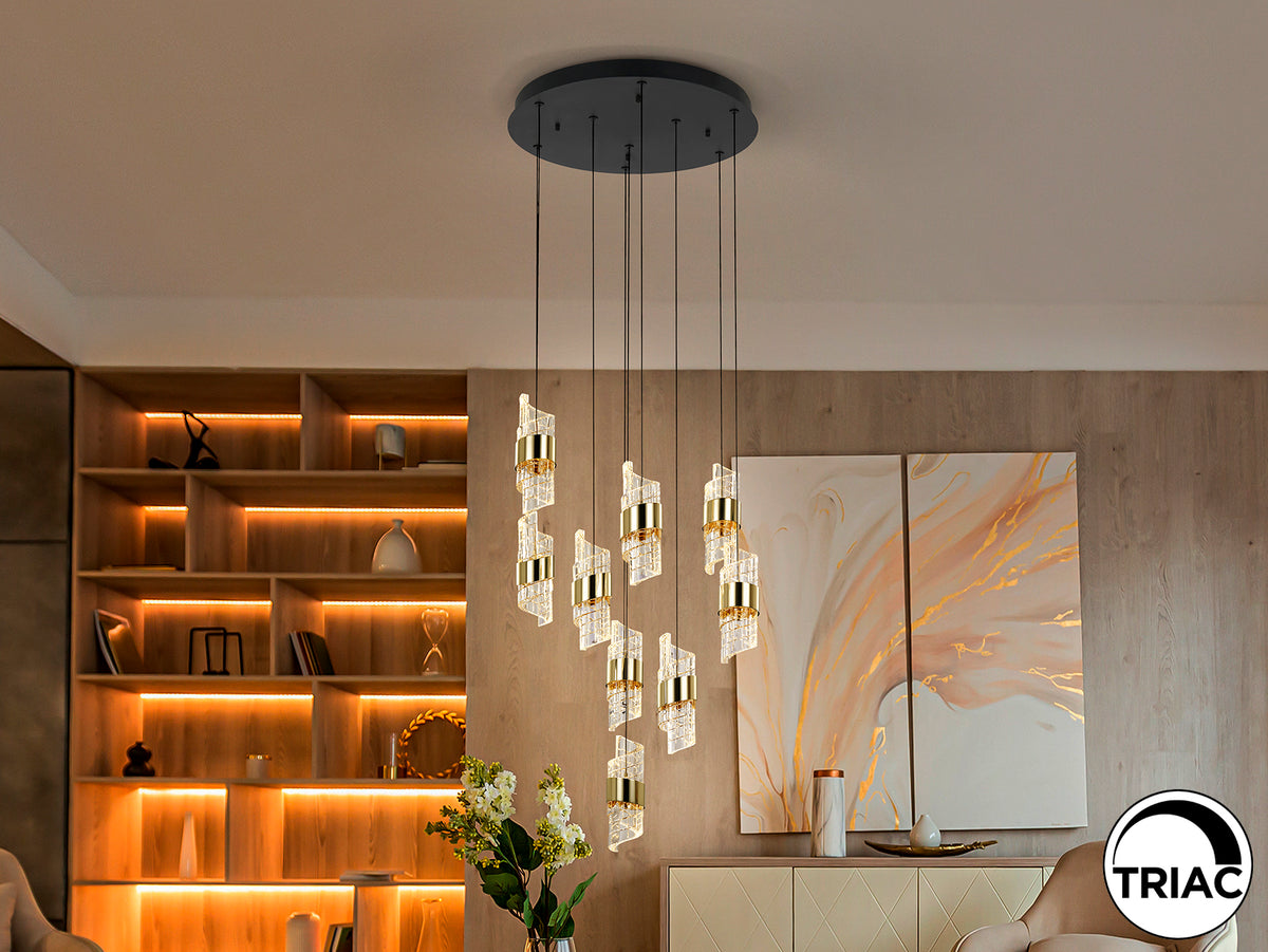 Lámpara Colgante Iliada 9 Luces LED 63W Negro y Oro D50 Schuller en ambiente decorado | Schuller