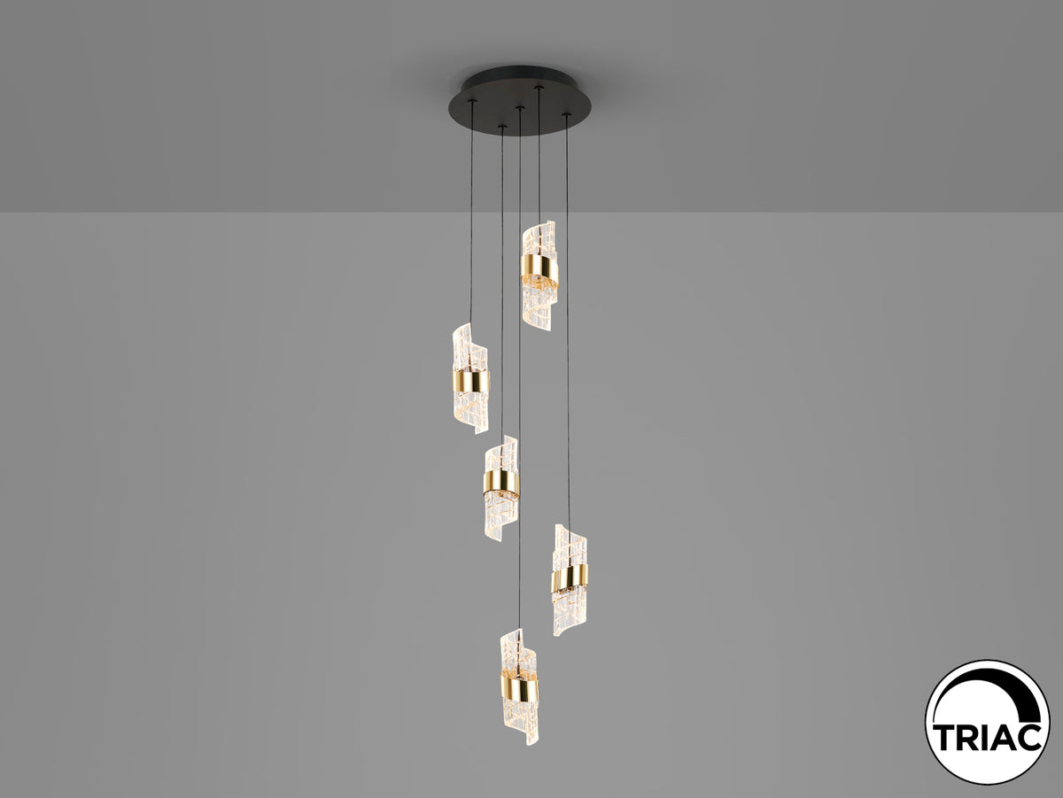 Lámpara Colgante Iliada 5 Luces LED 35W Negro y Oro Schuller en ambiente decorado | Schuller