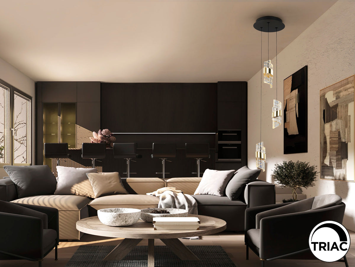 Lámpara Colgante LED Iliada 3 Luces Negro y Oro 21W Schuller - vista principal | Schuller