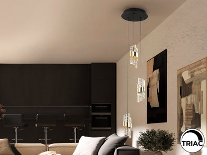 Lámpara Colgante LED Iliada 3 Luces Negro y Oro 21W Schuller en ambiente decorado | Schuller