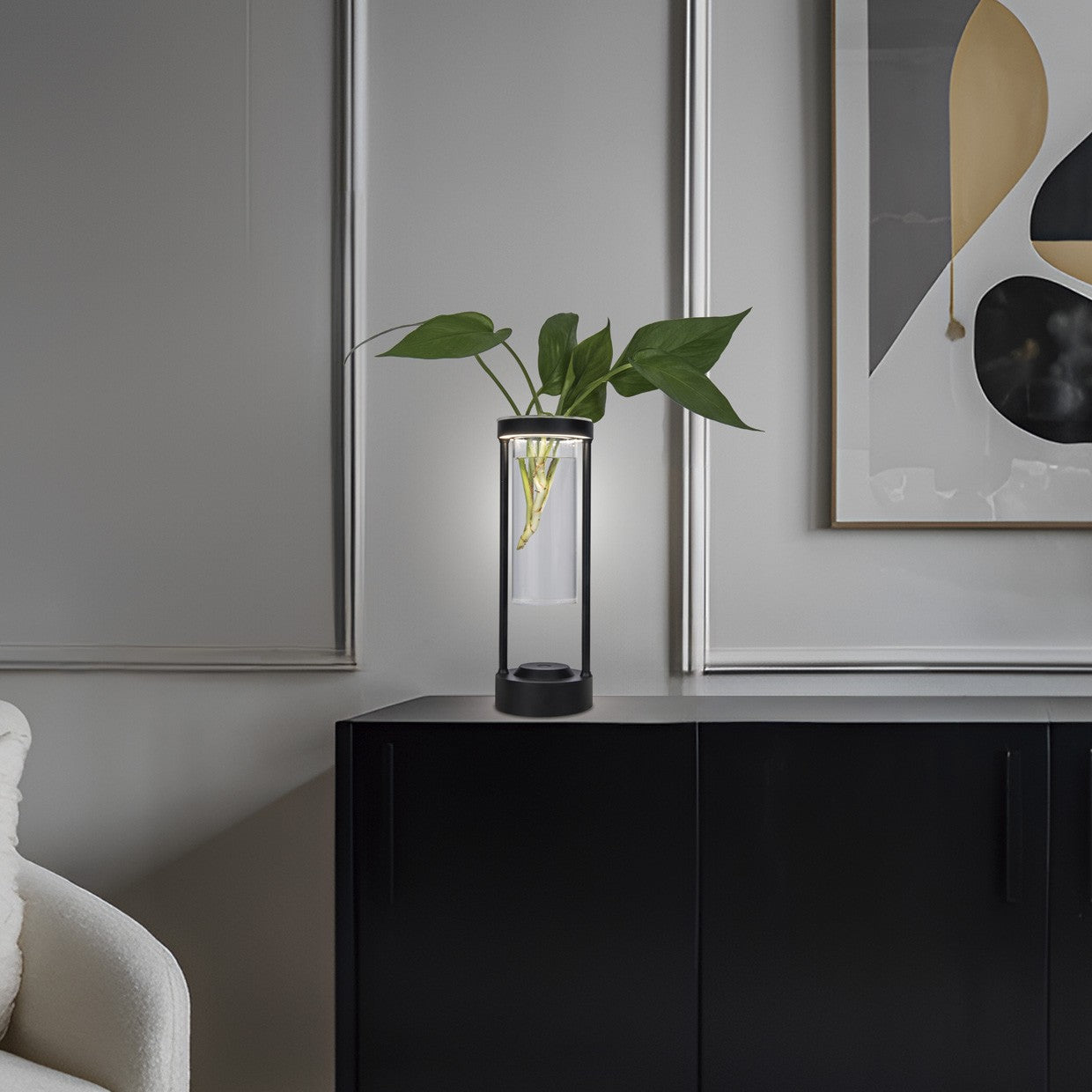 Esquema con dimensiones de la lámpara sobremesa Habana negro ALEMAR