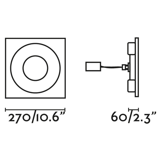 Plano con medidas de Aplique Empotrable de Yeso NAVI 27 cm Blanco FARO