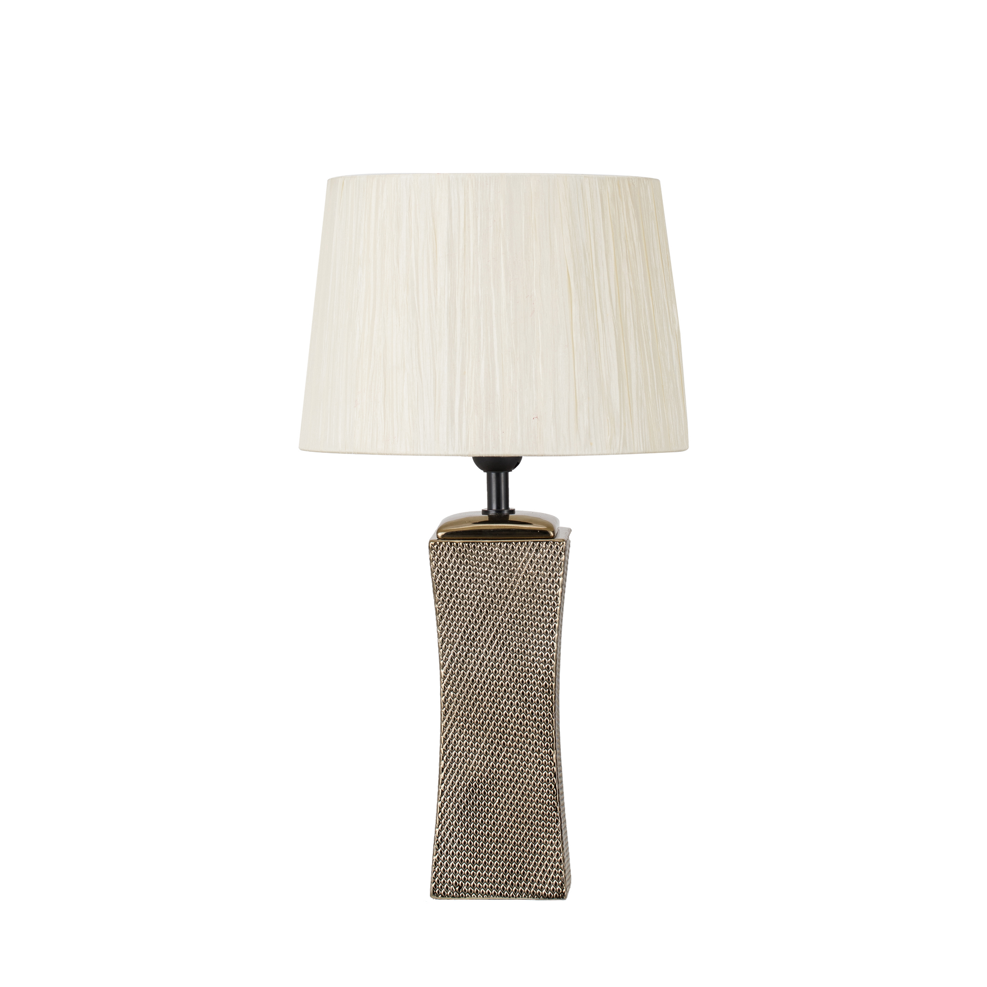 Sobremesa Cerámica Palo Santo Bronce Dorado con pantalla Beige, diseño elegante y original de Fabrilamp.