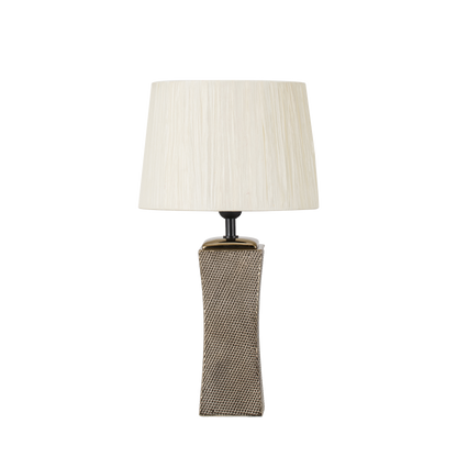 Sobremesa Cerámica Palo Santo Bronce Dorado con pantalla Beige, diseño elegante y original de Fabrilamp.