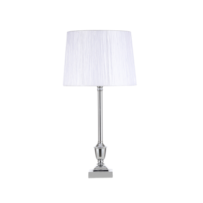 Sobremesa Roble fabricada en metal color cromo con pantalla blanca de bambula