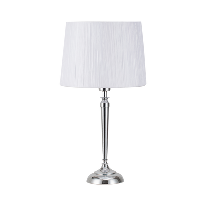 Lámpara Álamo fabricada en metal color cromo con pantalla textil blanca