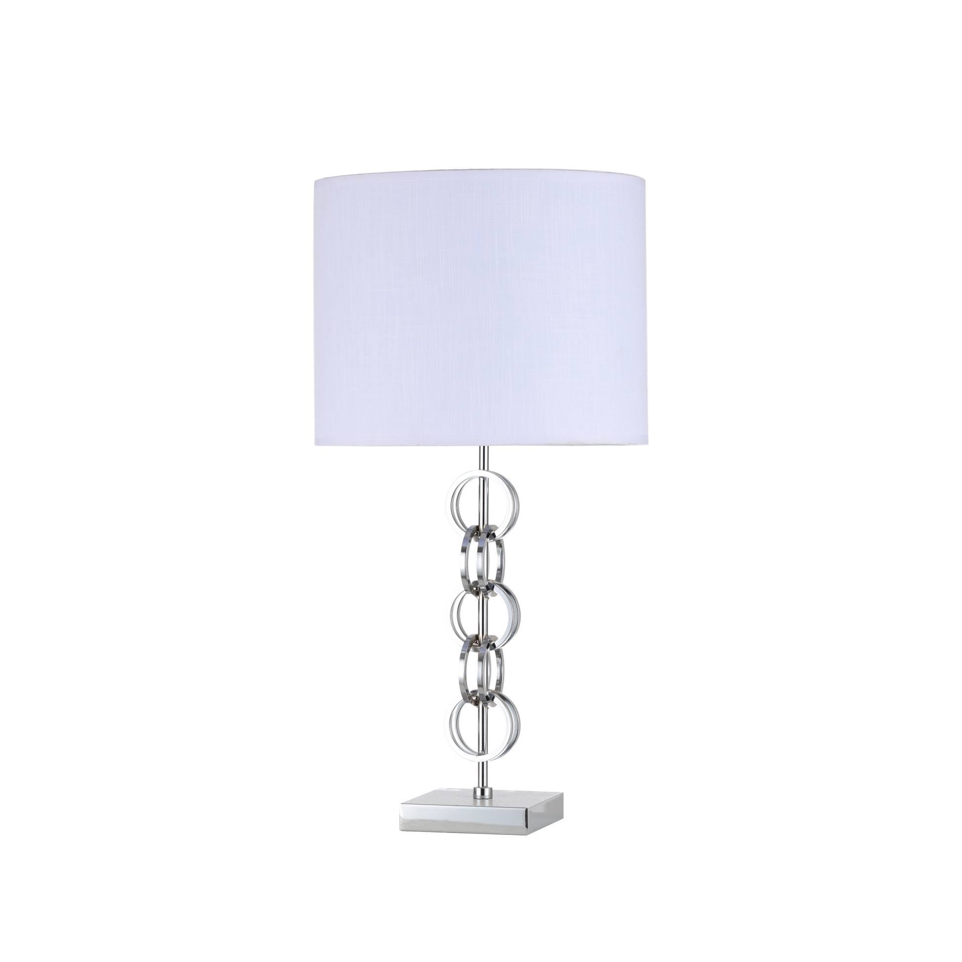 Sobremesa Koto Cromo con pantalla blanca de Fabrilamp, diseño moderno y elegante para tu hogar.