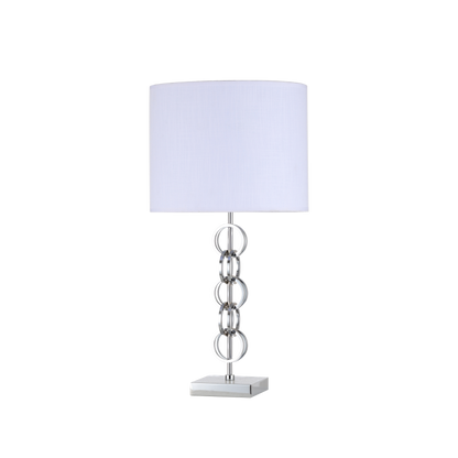 Sobremesa Koto Cromo con pantalla blanca de Fabrilamp, diseño moderno y elegante para tu hogar.