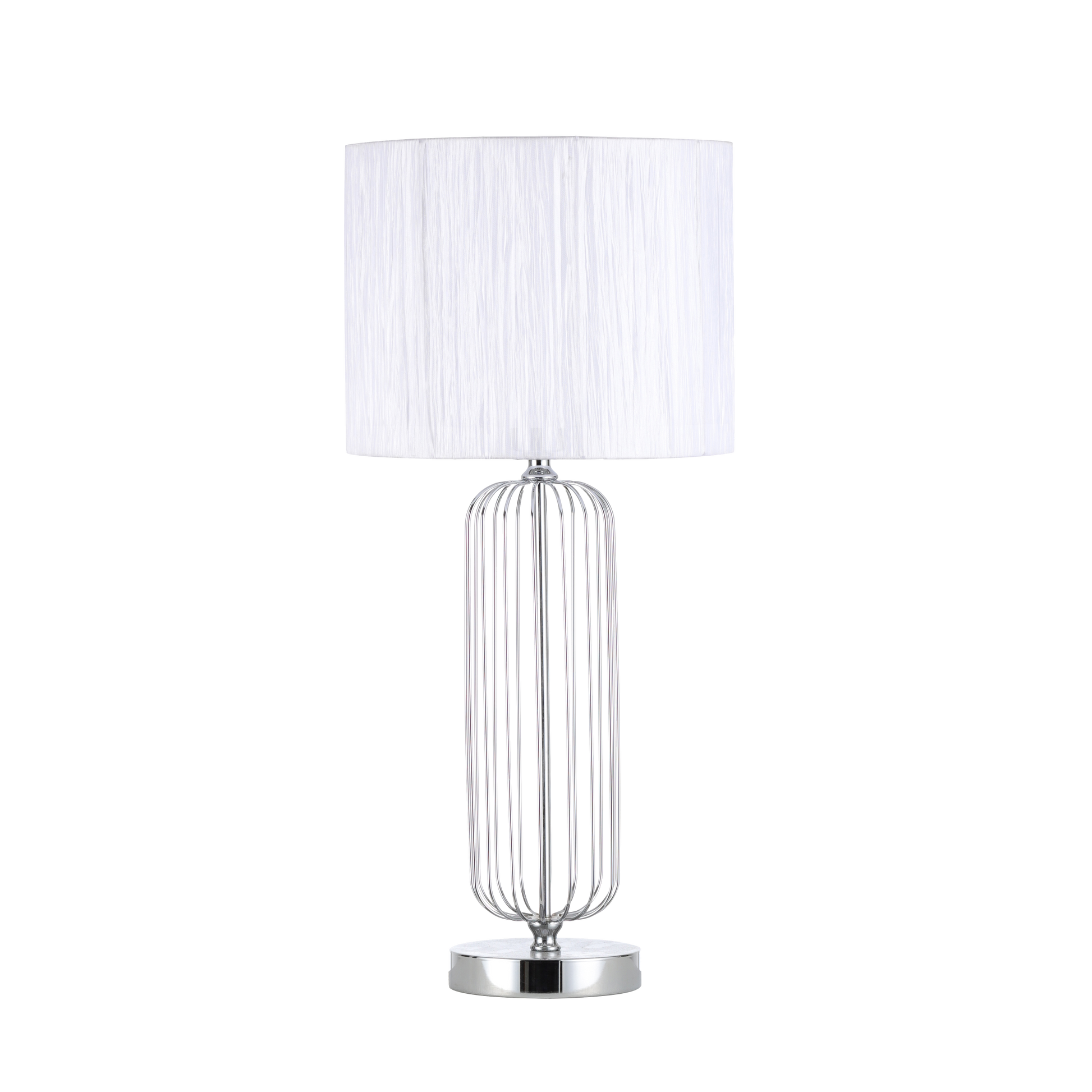 Sobremesa Mansonia Cromo con pantalla blanca, diseño moderno y elegante de Fabrilamp.