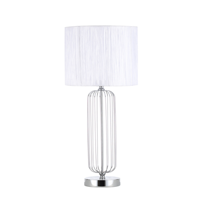 Sobremesa Mansonia Cromo con pantalla blanca, diseño moderno y elegante de Fabrilamp.