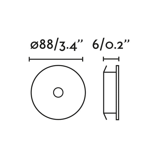 Plano con medidas de Florón Empotrable sin Marco Blanco Serie 9999 FARO
