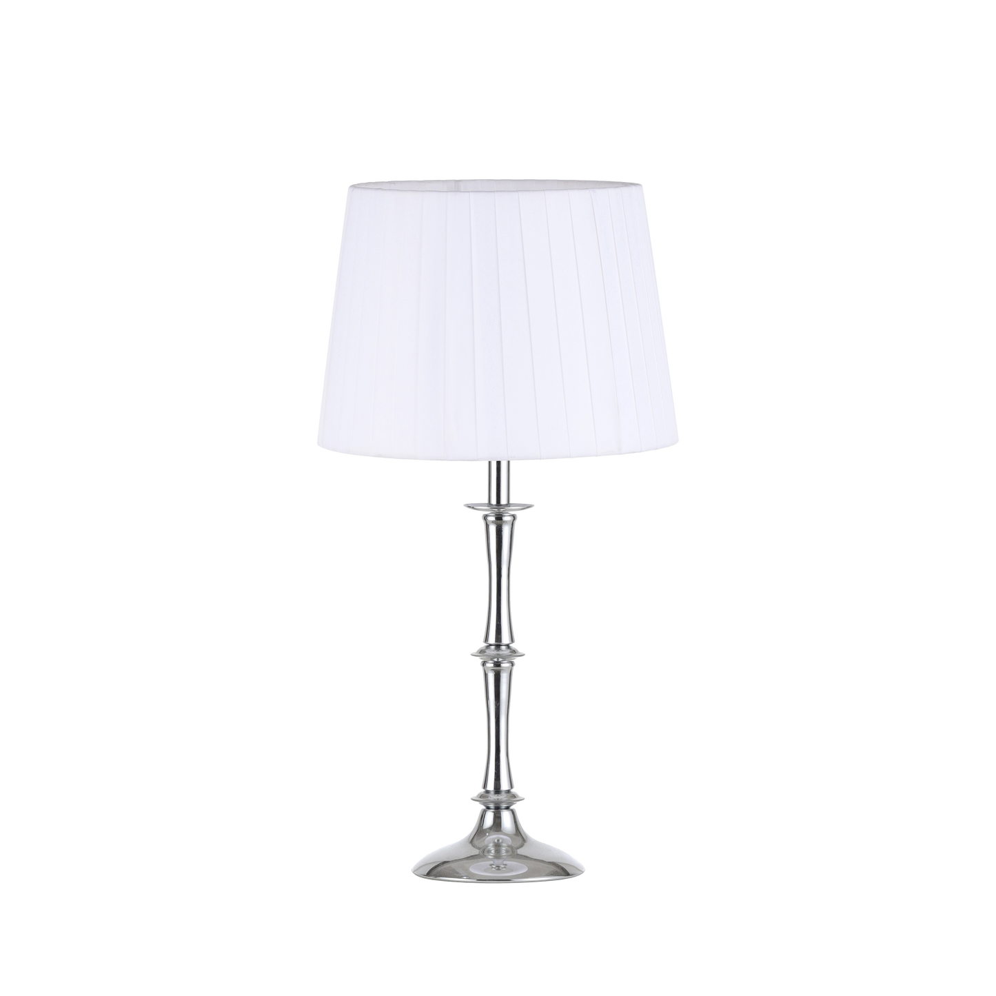 Lámpara Oregón fabricada en metal color cromo con pantalla textil blanca