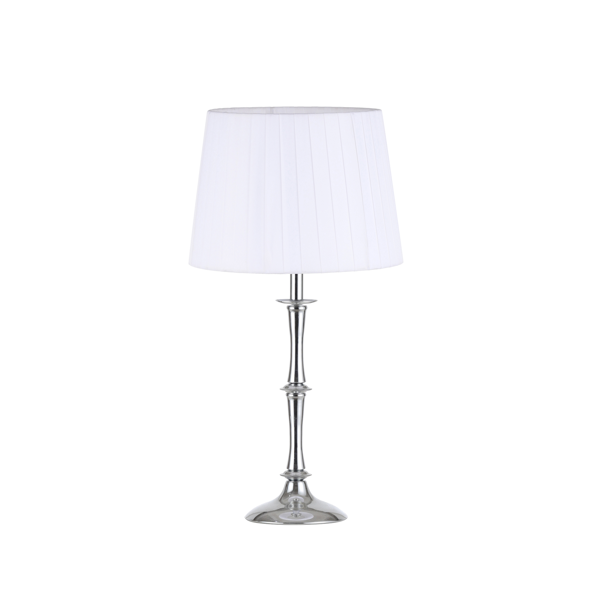 Lámpara Oregón fabricada en metal color cromo con pantalla textil blanca