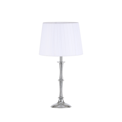 Lámpara Oregón fabricada en metal color cromo con pantalla textil blanca