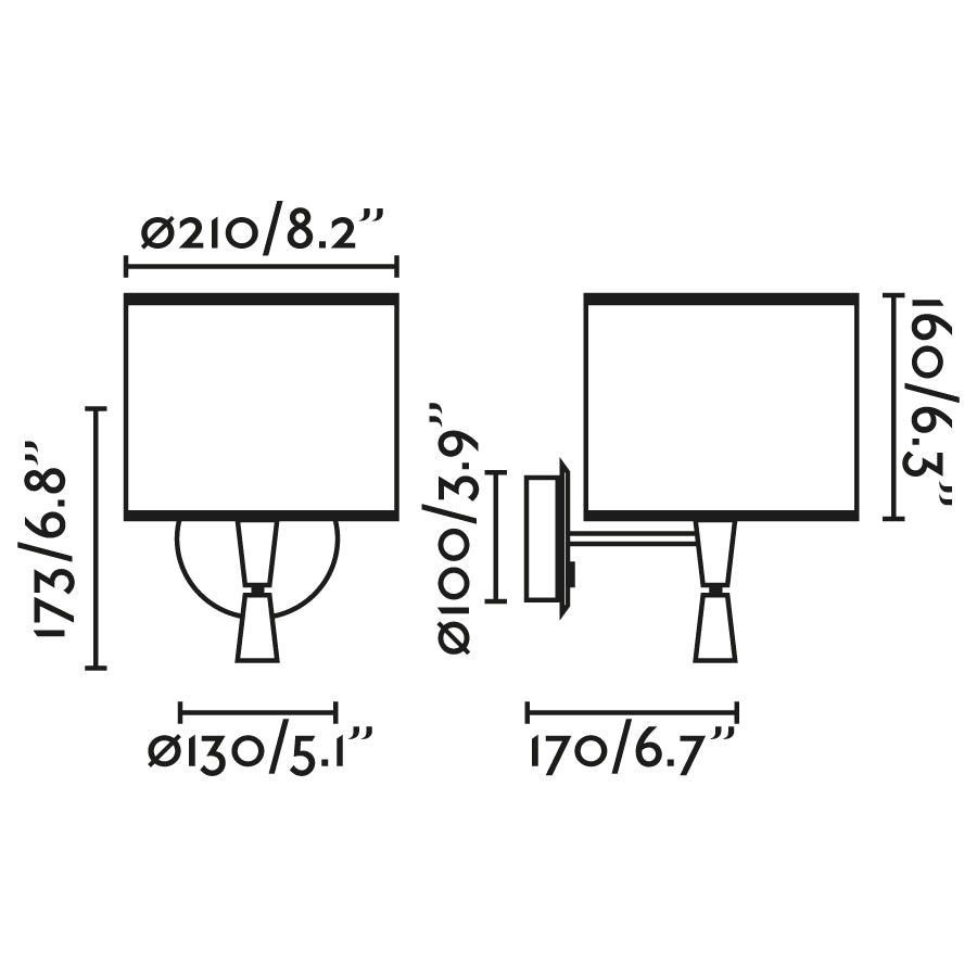 Plano con medidas de Aplique de Pared con Lector Mambo Ratán y Negro Mate FARO