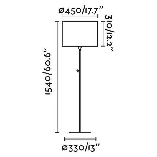 Plano con medidas de Lámpara de Pie Mambo 146 cm Pantalla de Ratán Negra Faro