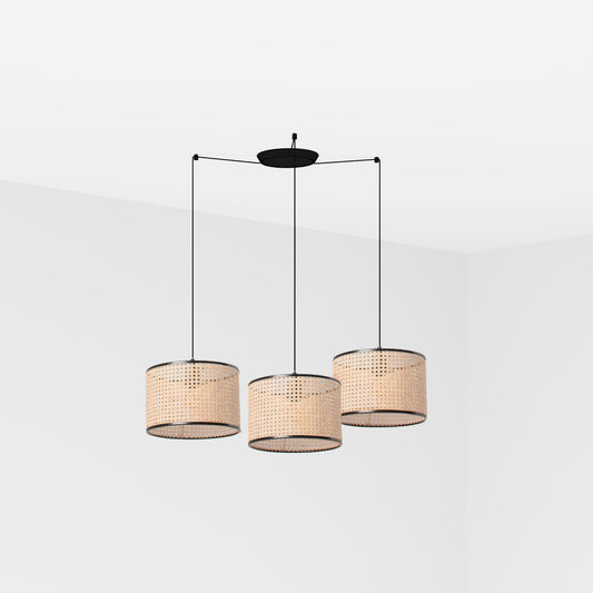 Lámpara Colgante MAMBO 3 Luces 32 cm Negro y Ratán FARO - vista principal | FARO