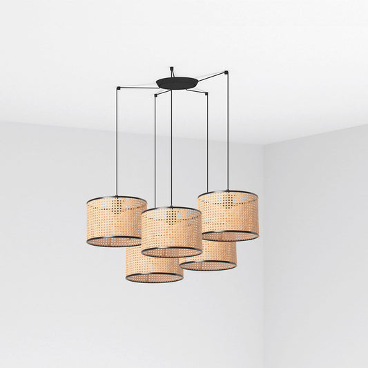 Lámpara Colgante Mambo 5 Luces Negro y Ratán Faro - vista principal | FARO