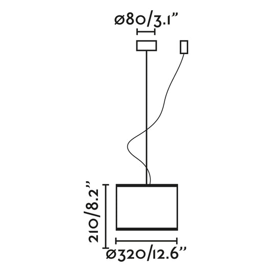 Plano con medidas de Lámpara Colgante Mambo 320 mm Negro y Ratán Faro