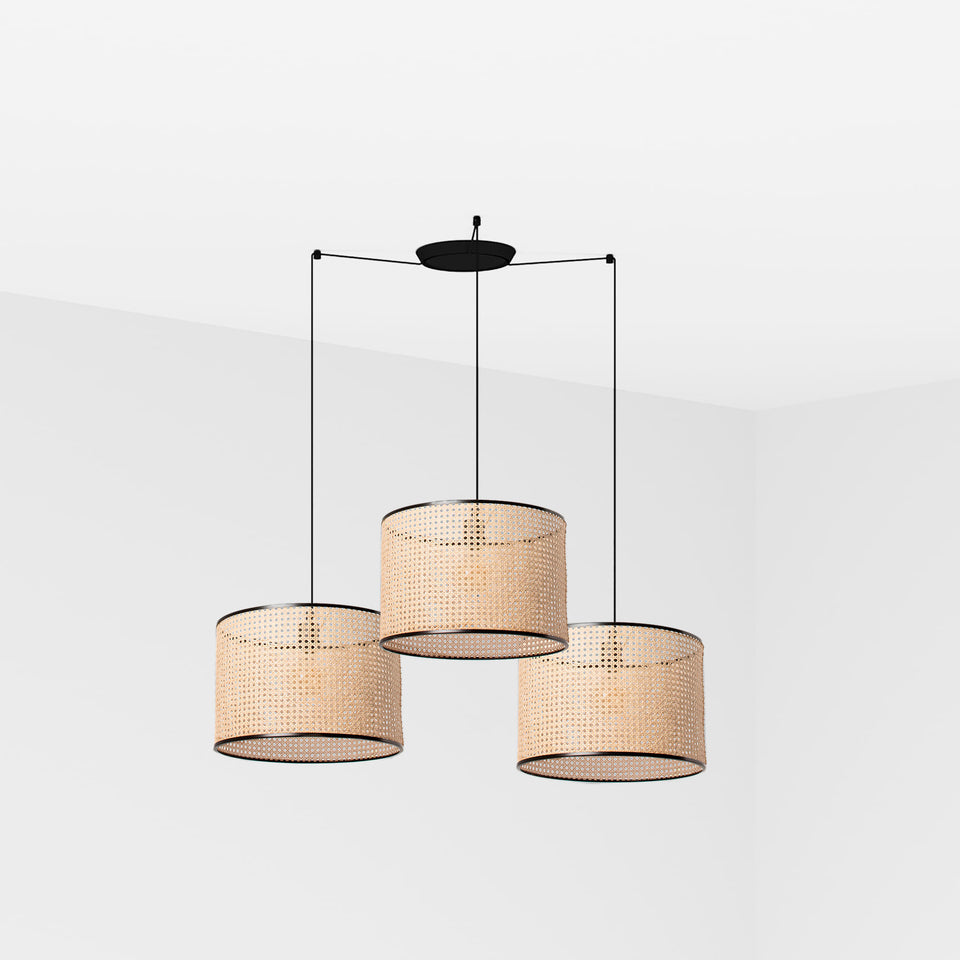 Modelo 3D interactivo y realidad aumentada de Lámpara Colgante Mambo 3 Luces Negro y Ratán FARO