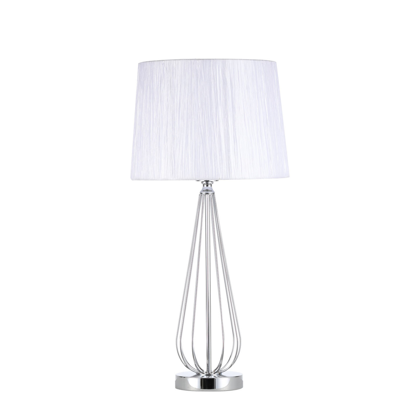 Sobremesa Robina Cromo con pantalla blanca de Fabrilamp, diseño moderno y elegante para tu hogar.