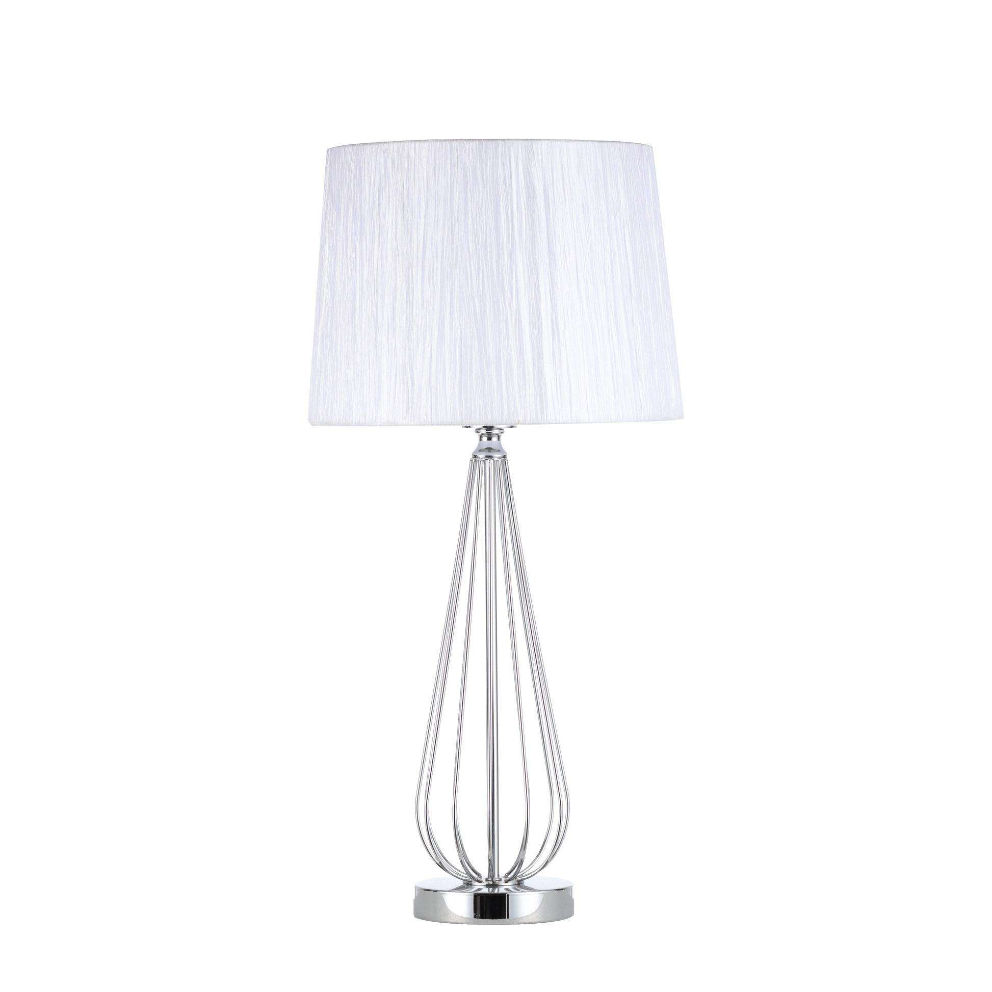 Sobremesa Robina Cromo con pantalla blanca de Fabrilamp, diseño moderno y elegante para tu hogar.