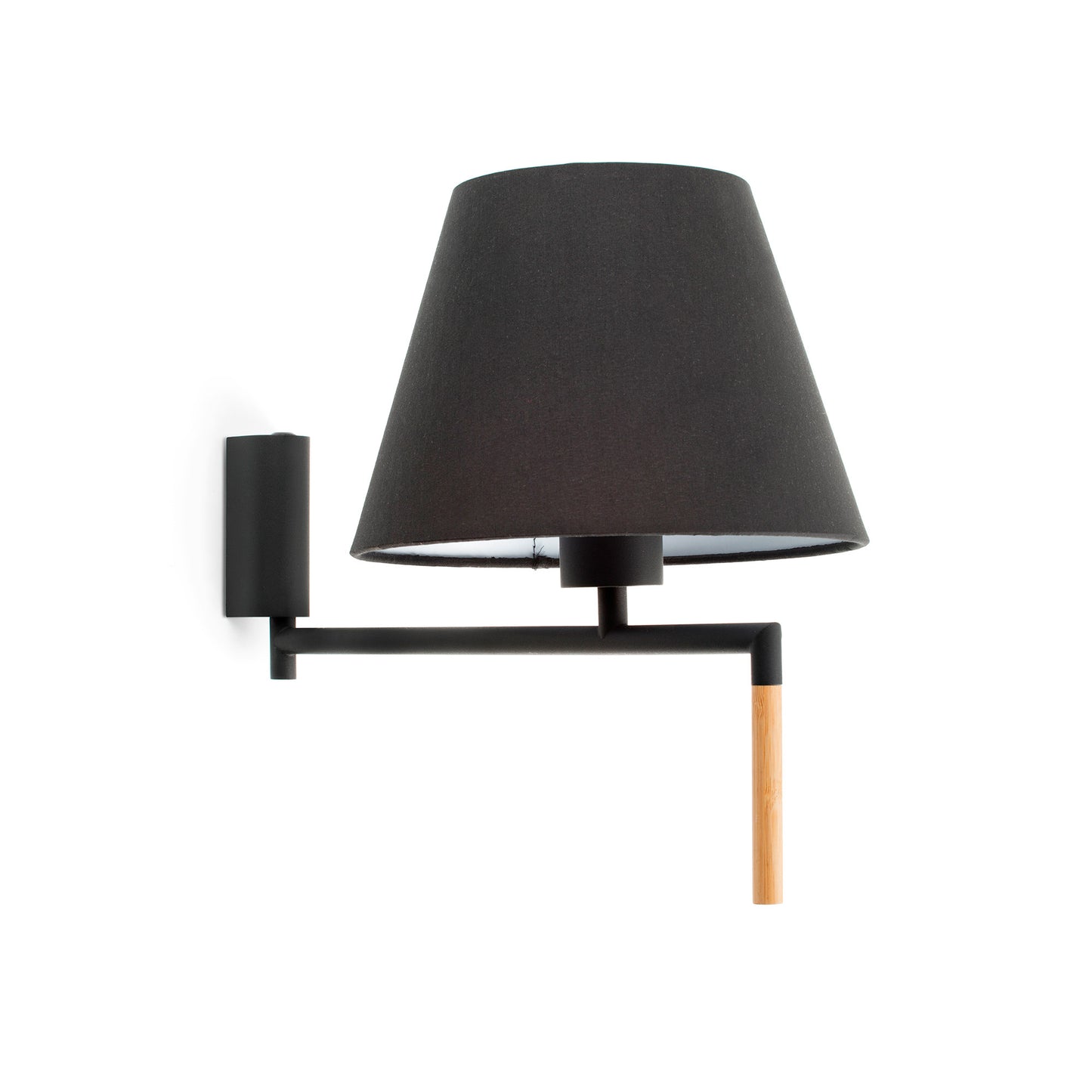 RON Aplique Gris Oscuro FARO con Pantalla Textil Negra, Ref. 64400-12