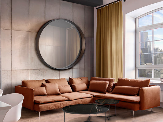 Ambiente de Espejo Redondo de pared Mia de Schuller (Mia) con marco de poliuretano en color Bronce Oscuro - Ref 646260.

