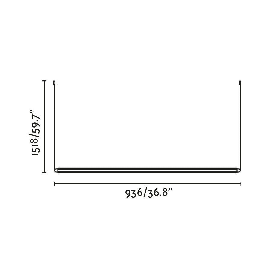 Plano con medidas de Colgante Empotrable Horizontal Lumina 900 Negro 18W 2200K DALI Faro