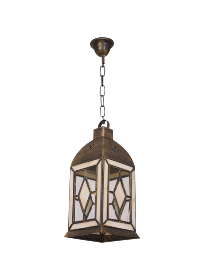 Farol Califa fabricado en Metal color Oro Viejo con detalles en Cristal Beis