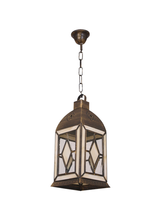 Farol Califa fabricado en Metal color Oro Viejo con detalles en Cristal Beis