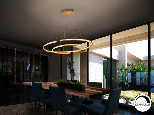Lámpara de Techo LED Elipse 100W Oro Cepillado Dimable Schuller en ambiente decorado | Schuller