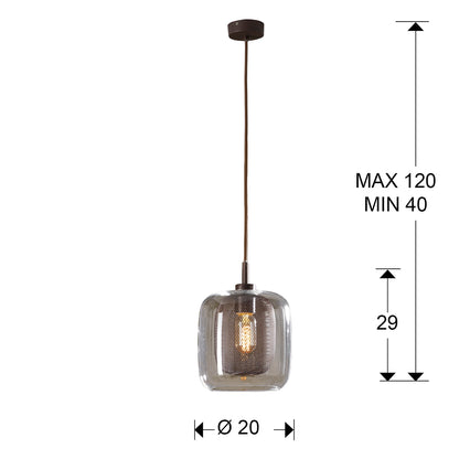 Plano con medidas de Lámpara Colgante Fox 1 Luz Chocolate Metal y Cristal Schuller