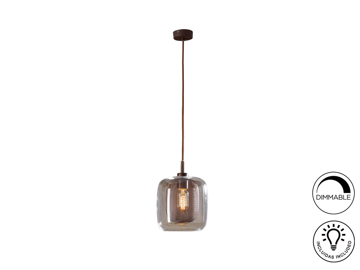 Lámpara Colgante Fox 1 Luz Chocolate Metal y Cristal Schuller - vista principal | Schuller
